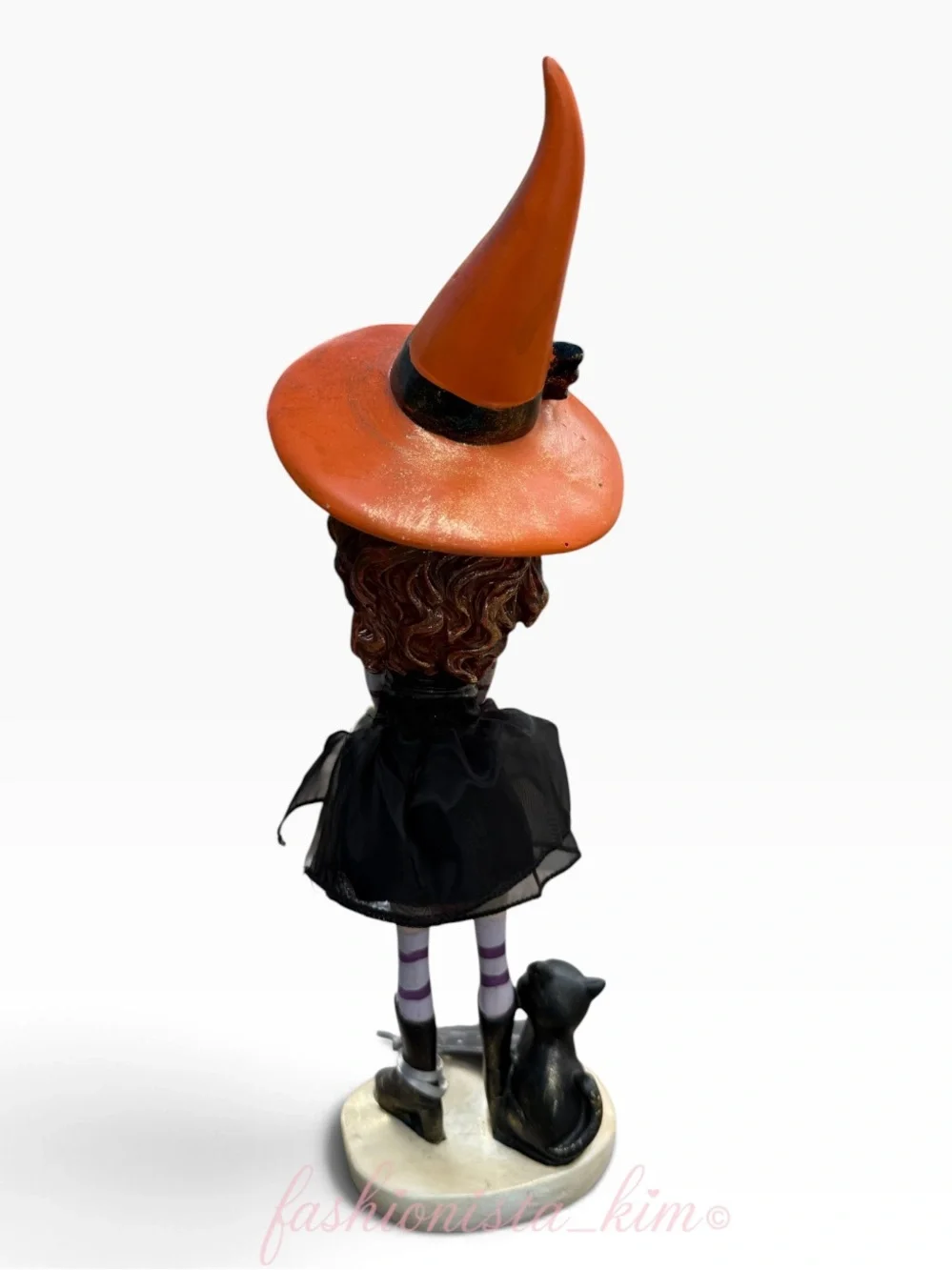 Bella Lux Witch girl with pumpkin Black Cat Orange Hat Halloween decor